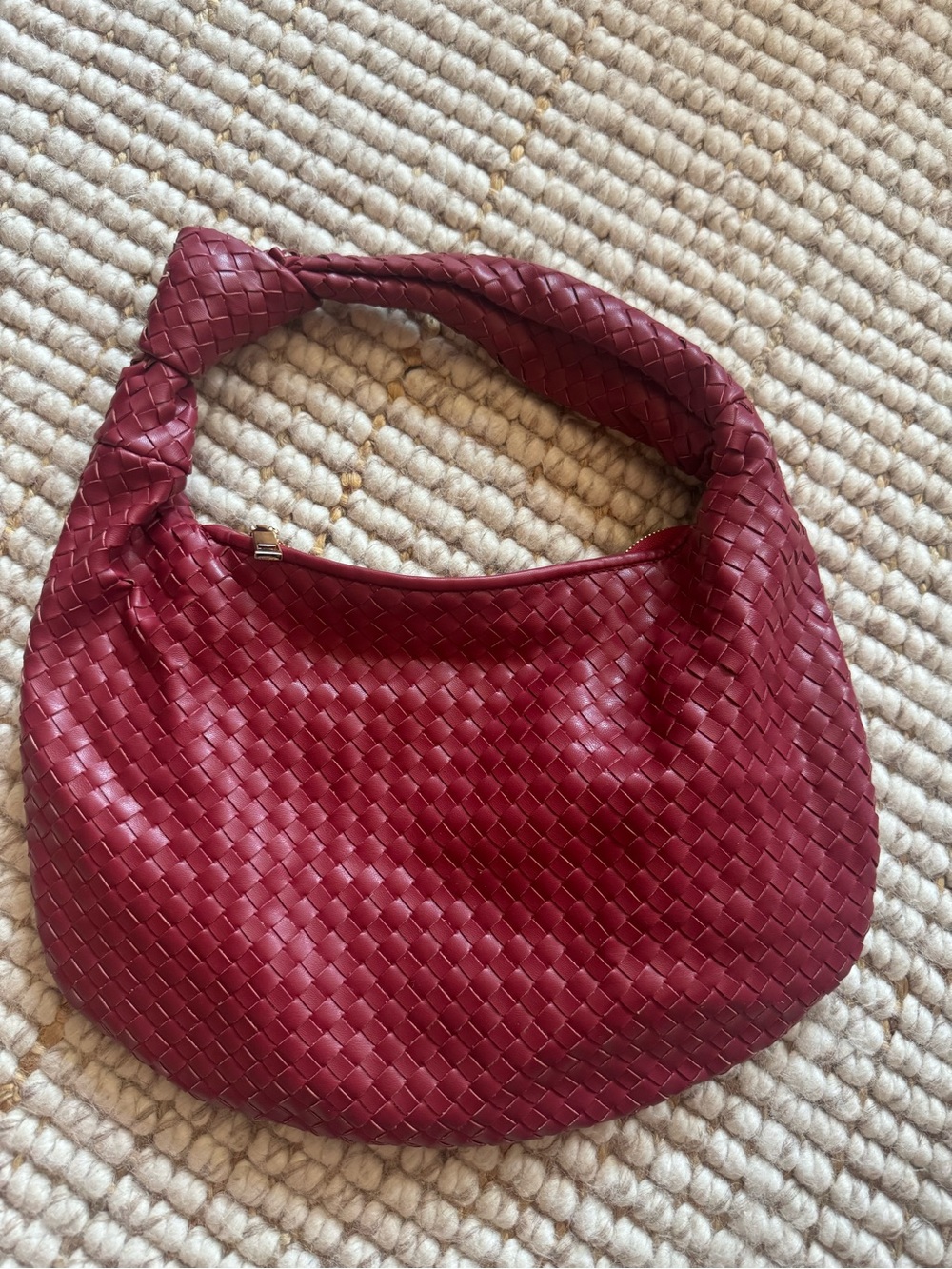 Woven Hobo Shoulder Bag in Deep Burgundy